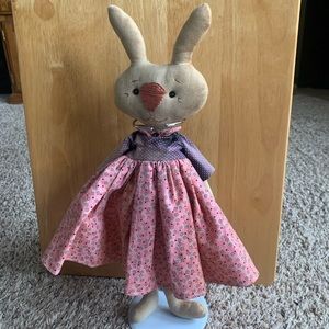 Handmade, tea stained, signed rag doll bunny